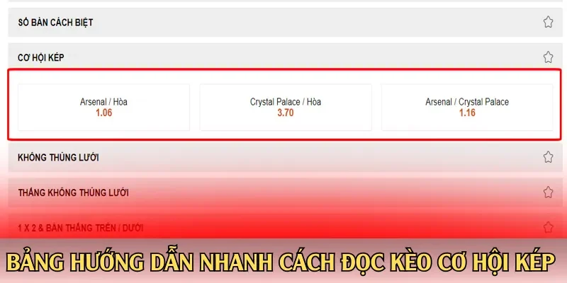 Bảng hướng dẫn nhanh cách đọc kèo cơ hội kép là gì