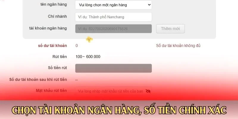 Chọn tài khoản ngân hàng, số tiền chính xác